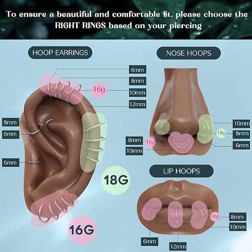 Jstyle 8 Pcs 16G/18G 316L Surgical Steel Nose Rings Hoops Septum Rings Lip Ring Hypoallergenic Nose Clicker Ring Tragus Helix Cartilage Daith Rook Sleeper Earring Body Piercing Jewerly for Women Men thumbnail 6