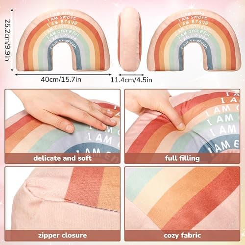 Menkxi Rainbow Throw Pillow Boho Classroom Reading Corner Throw Pillow for Girls Kids Book Center Daily Affirmations Cushion Arch Shaped Motivational Home Bedroom Playroom Decor(Classic) - Classic thumbnail 3