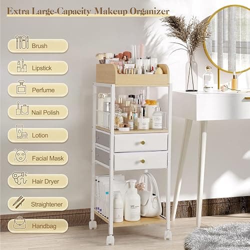 Makeup Organizer, Floor Skincare Organizers, Make Up Organizers and Storage with Drawers, Vanity Organizer Cosmetics Display Cases Holder for Skin Care Nail Polish Perfume Makeup brush Hair Tool thumbnail 5