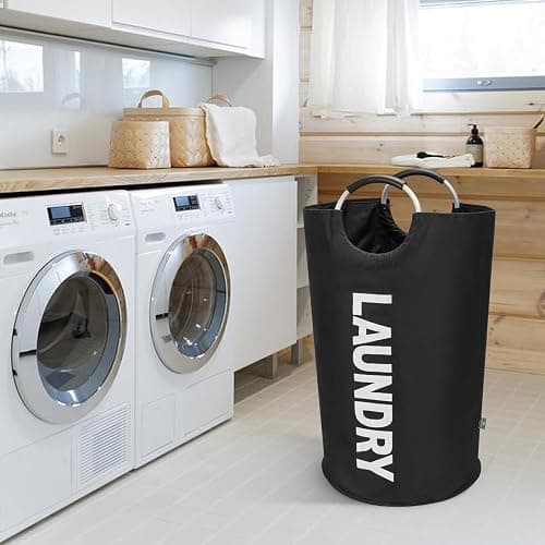 DOKEHOM 90L Large Laundry Basket Bag, Collapsible Tall Hamper, Black | Freestanding tall washing bin & foldable laundry bag. High-capacity clothes storage basket with durable sturdy handles thumbnail 2