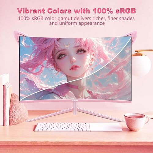 FYHXele 27 inch Gaming Monitor, Pink 1800R Curved Monitor, FHD-1920X1080P, 165Hz, 1ms, Fast IPS, FreeSync Hdmi Monitor with Ultrathin, HDMI/DP/USB Vesa/Wall Mount Computer Monitor-Pink thumbnail 4