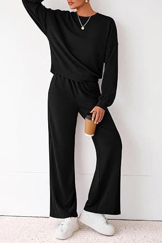 PRETTYGARDEN Women 2 Piece Outfits 2025 Fall Sweatsuits Crewneck Sweatshirt Wide Leg Sweatpants Lounge Sets Tracksuit thumbnail 4