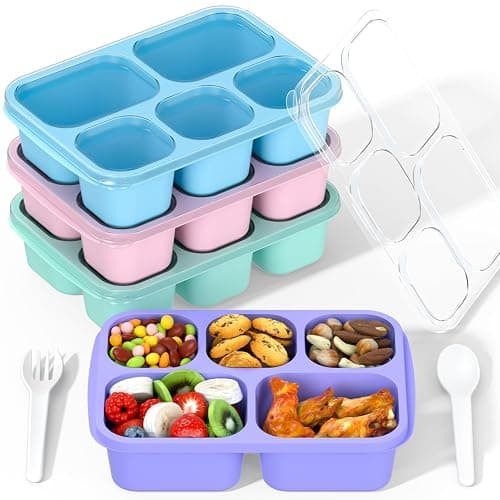 Bento Box Adult Lunch Box - 4 Pack, 5 - Compartment Meal Prep Container for Kids, Reusable Food Storage Snack Containers - Stackable for School, Work, and Travel (PP(Blue/Pink/Green/Purple)) - Image 1