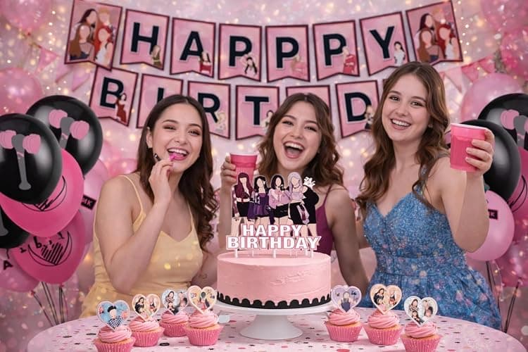 KPOP Black Pink Girl Group Birthday Party Kit Supplies with Cake Topper, Balloons, Banner, Cupcake Toppers & Birthday Sash – Easy Setup Party Supplies for Girls, Teens & Adults thumbnail 6