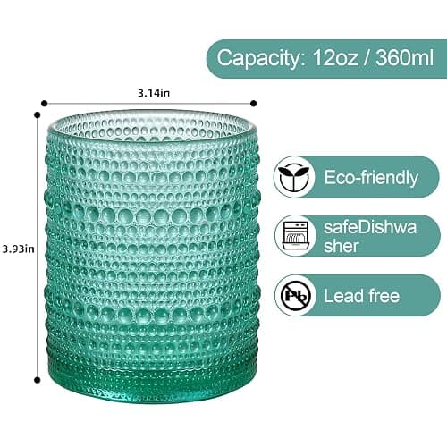 ZMOWIPDL Vintage Glassware Drinking Glasses Set of 6,12 oz Hobnail Glass Cups,Embossed Lake Blue Water Tumbler,for Beer,Cocktail,Whiskey,Juice and Various Mixed Drinks- 1 Cleaning Brush thumbnail 3