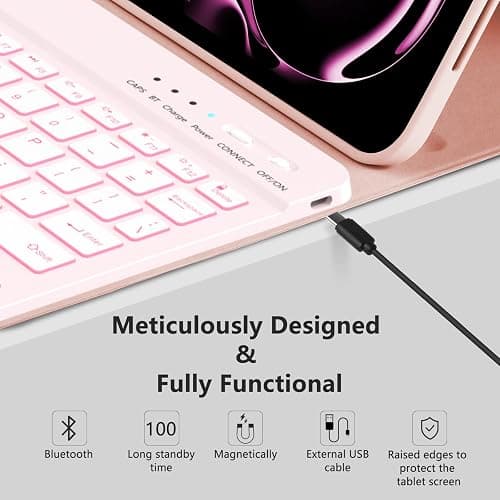 MMK iPad Pro 11 inch Case with Keyboard (2025 M5 / 2024 M4), Magnetic Wireless Detachable Keyboard, for iPad Pro 11 inch 2025/2024 with Pencil Holder - Pink thumbnail 7