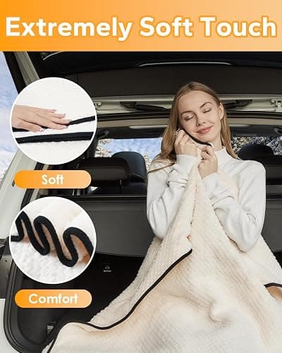 Sino Salected Heated Car Blanket 12/24 Volt Electric Blankets for car, Portable Heated Blanket for Car, Truck, SUV, RV & Camping, Machine Washable, with Temperature Controller, 59" x 43" Ivory White thumbnail 5