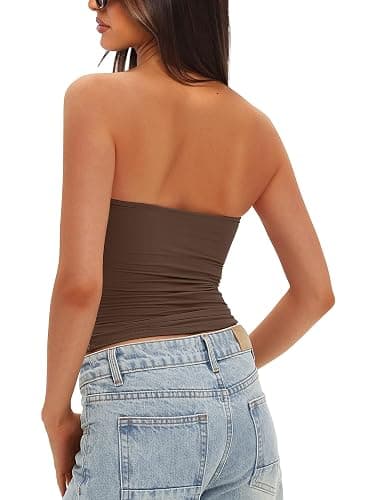 Darong Womens Padded Tube Tops Bulit in Bra Strapless Crop Tops Bandeau Double Lined Basic Going Out Tank Top thumbnail 2