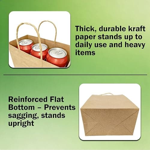 Volokitx 12-Pack Paper Bags with Handles Bulk – 8 x 4.25 x 10 in, Medium Size Brown Kraft Paper Bags, Kraft Gift Bag for Party, Retail, Business, Shopping thumbnail 3