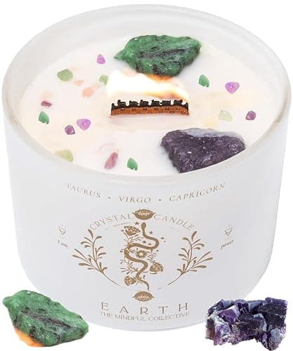 Taurus, Virgo, Capricorn Gifts for Women, Wood Wick Crystal Soy Candle | Ruby in Fuchsite & Lepidolite Crystals, Pear-Freesia Aromatherapy Scent for Spiritual, Astrology Gifts - Image 1