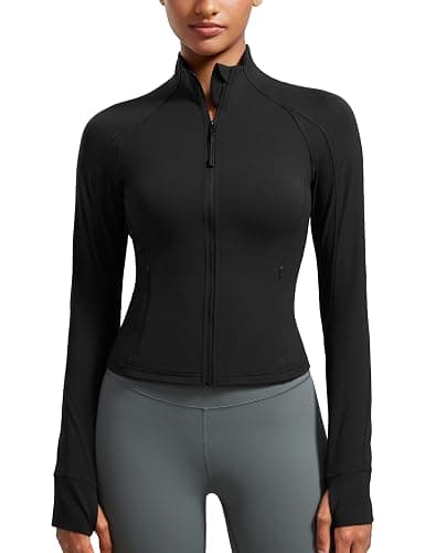 CRZ YOGA Butterluxe Womens Cropped Slim Fit Workout Jacket Weightless Track Athletic Full Zip Up Tops with Thumb Holes - Image 1