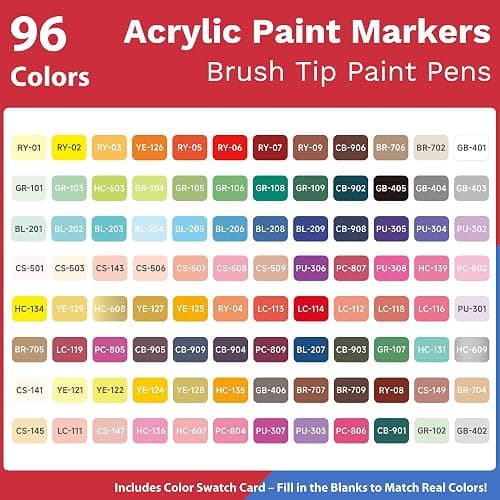 Hopesky 96 Colors Acrylic Paint Markers - Brush Tip Vibrant Multi Surface Acrylic Paint Pens Set for Adult Artists, Brush Markers Set with Organizing Case Perfect for Fabric Glass Wood DIY Crafts thumbnail 5