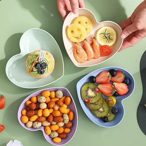 5 Pack 6 Inch Heart Shape Mini Dipping Sauces Bowls, Unbreakable Wheat Straw Small Snack Dessert Dishes, Salad Plates for Sushi Side Dish Fruit Appetizer Cake, Pink thumbnail 6