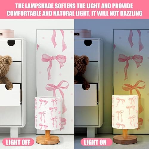 VIHOSE Bow Kids Table Lamp for Bedroom Kids Bedside Lamp with Linen Wooden Nightstand Cartoon Nursery Lampshade for Girls Boys Living Room thumbnail 2