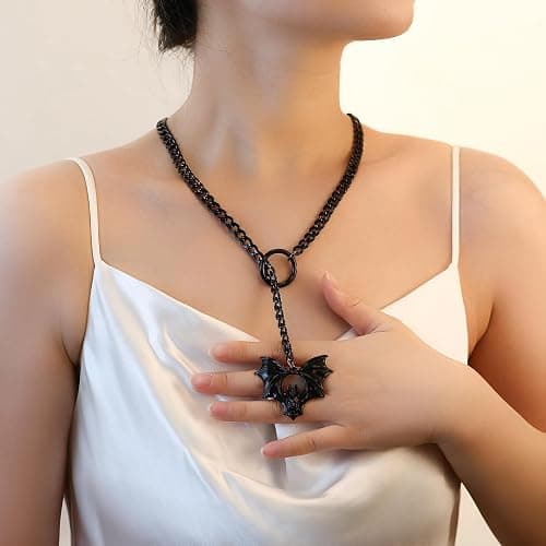 Slip Chain Necklace for Women Gothic Punk Black Stain Steel Lariat Y Necklaces Wrap Choker Necklace with Bar Pendant Punk Rock Collar Choker statement handmade jewelry gift thumbnail 3