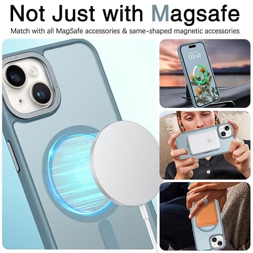 BENTOBEN Compatible with iPhone 15 Plus Case, Translucent Matte Slim Shockproof Magnetic Phone case [Compatible with MagSafe] Women Men Girl Boy Protective Cover for iPhone 15 Plus, Gray Blue thumbnail 4