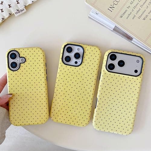 Longlayss Compatible with iPhone 16 Case Cute Aesthetic Polka Dot Phone Case for Women Girl Shockproof Slim TPU and Hard PC Protective Cover (Yellow) thumbnail 2