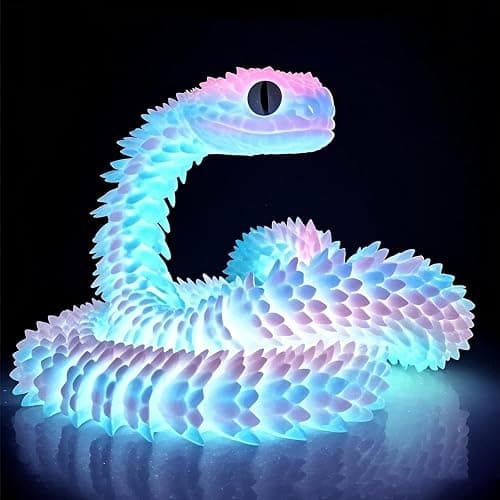 24in 3D Printed Snake, 3D Printed Animals Articular Mobility Glow in The Dark Snake Toy, Fidget 3D Printed Collectible Toys for Home & Office Decoration, Gift for Boys and Girls (Luminous Blue) - Image 1