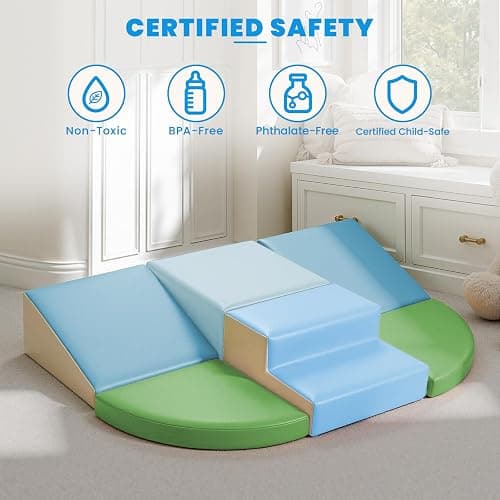 Hoohtoot PU Leather Foam Blocks for Children: 6-Piece Indoor Climbing Play Set - Soft Climbing and Sliding Blocks - Children Learning Gym - Child Activity Structure for Preschool thumbnail 3
