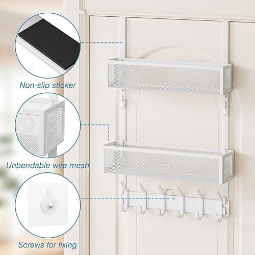 Aimeaihe Over the Door Hooks Organizer,Door Hanger Fits Doors 1 3/4" White | 12 Coat Hooks and 2 Mesh Basket,Space-Saving,Back Storage Organizer,Over The Door Towel Rack,for Bathroom,Bedroom,Kitchen thumbnail 3