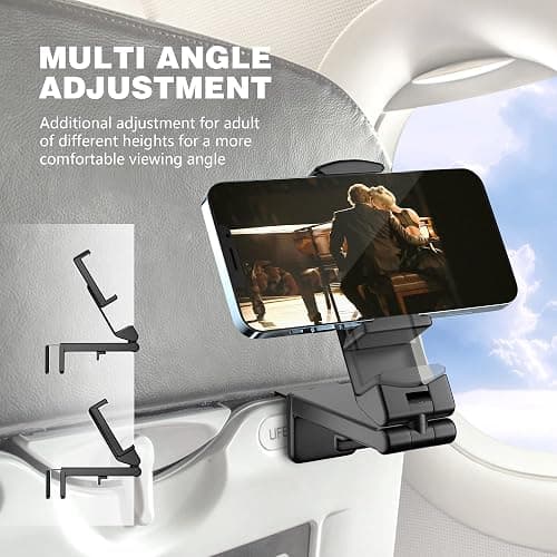 Perilogics Universal in Flight Airplane Phone Holder Mount. Hands Free Viewing with Multi-Directional Dual 360 Degree Rotation. Pocket Size Must Have Airplane Travel Essential Accessory for Flying thumbnail 2