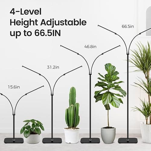 MistyJungle Grow Light for Indoor Plants, Full Spectrum Dual Heads Grow Light with Adjustable Gooseneck, 3/9/ 12H Auto Timer, 10-Level Dimmable Floor Lamp for Large Plants, Seedlings & Winter Growing thumbnail 6