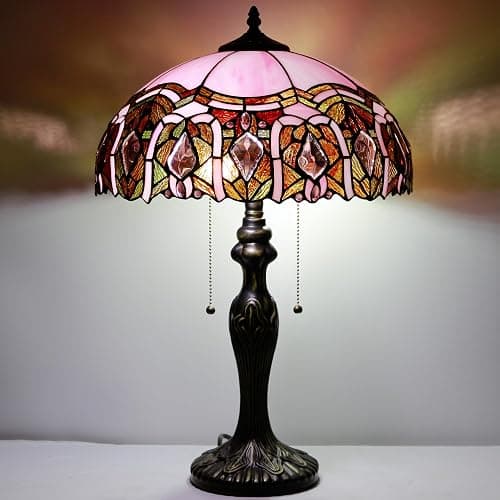ZJART Tiffany Table Lamp Stained Glass Lamp 16X16X24 Inch Antique Reading Light (Pink Jewelry) thumbnail 6
