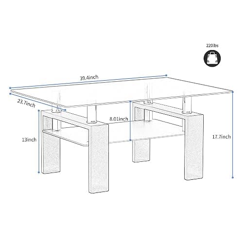 IANIYA Coffee Table with Metal Tube Legs, Glass and Rectangle End Table for Livingroom (Black) thumbnail 3