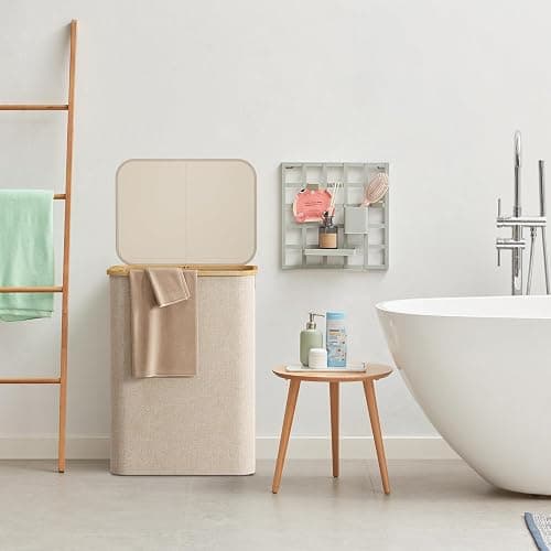 Lifewit 150L Laundry Basket with Lid, Clothes Hampers for Laundry with Bamboo Handles and 2 Removable Bag, Large Foldable Laundry Hamper for Bedroom, Bathroom, Dorm, Laundry Room, Beige thumbnail 8