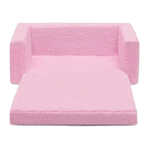 Delta Children Cozee Flip-Out Sherpa 2-in-1 Convertible Sofa to Lounger for Kids, Pink thumbnail 10