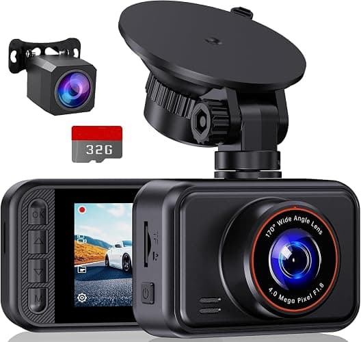 Dash Cam Front and Rear Camera, 1440P+1080P QHD Dual Channel Dashcam for Cars, Mini Car Camera, 2 inch IPS Screen, 32GB Card Included, WDR Night Vision, 24 Hours Parking Monitor, G-Sensor - Image 1