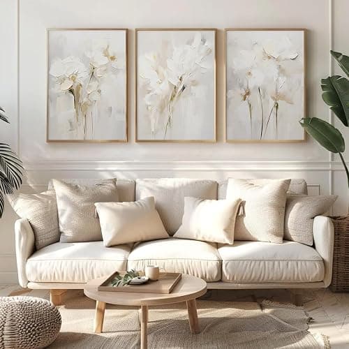 Neutral Wall Art Abstract Floral Canvas Pictures Beige Flower Wall Decor Modern Painting Minimalist Poster Abstract Botanical Prints White Artwork for Bedroom Living Room 16x24 Inch Unframed Set of 3 thumbnail 5