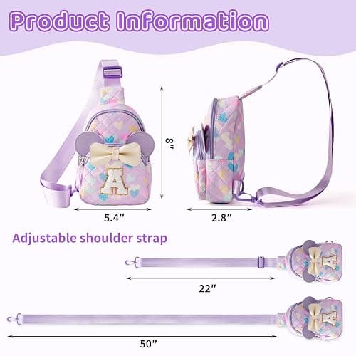 Birthday Gifts for Girls, Cute Purple Initial Purse for Kids | Small Crossbody Sling Bag with Gift Box for 3 4 5 6 7 8 Year Old Kids, Water Resistant PU (Purple S) thumbnail 6