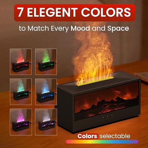 Omnexa Fireplace Flame Diffuser Air Humidifier, Essential Oil Diffuser with 7 Colors Light & Timer, Auto-Off Ultrasonic Cool Mist Aroma Humidifier for Home, Bedroom, Office, Yoga(Black) thumbnail 3
