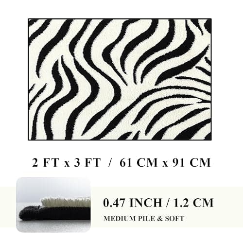 YIHOUSE 2×3 Ft Entryway Rugs: Washable Zebra Striped Small Rug - Modern Black and Cream White Rug for Indoor Entrance Bedroom Bathroom Home Decor - Nonslip Non-Shedding Carpet thumbnail 9