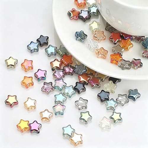 X Hot Popcorn 200Pcs Star Beads, 8mm Glass Star Beads, Electroplated Beads | Star Shaped Beads, Spacer Beads, Jewelry Bracelet Necklace Making, DIY Craft thumbnail 4
