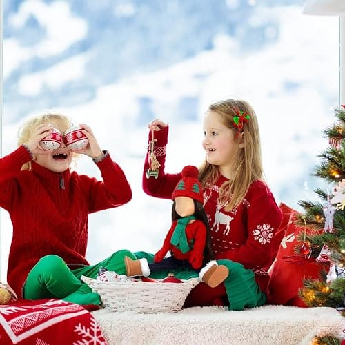 Bencailor 6 Pcs 18 Inch Christmas Doll Clothes and Accessories Winter Outfits Set Sweaters Trousers Hats Shoes Gloves for 18 Inch Doll Gifts(Red Green) thumbnail 6