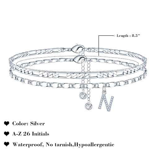 Ursteel Ankle Bracelets for Women, 14K-Gold-Plated Dainty Layered Chain CZ Initial Anklets Set Summer Jewelry Gifts for Women thumbnail 2