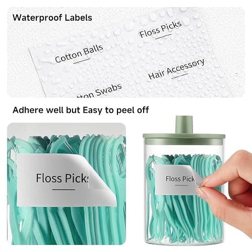 TIPGO Glass Qtip Holder Dispenser for Bathroom - 10 oz Clear Canister Apothecary Jar for Cotton Swabs, Balls, Pads, Floss Picks, Small Containers for Makeup Storage Organizer (2 Pack, Green) thumbnail 6
