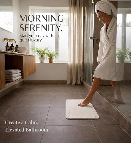 Pebble Nest Stone Bath Mat – Diatomaceous Earth Quick Drying Non-Slip Bathroom Mat – Absorbent Diatomite Shower Mat, Durable & Easy to Clean, Modern, 23.6" x 15.3", (White - Linea) thumbnail 3