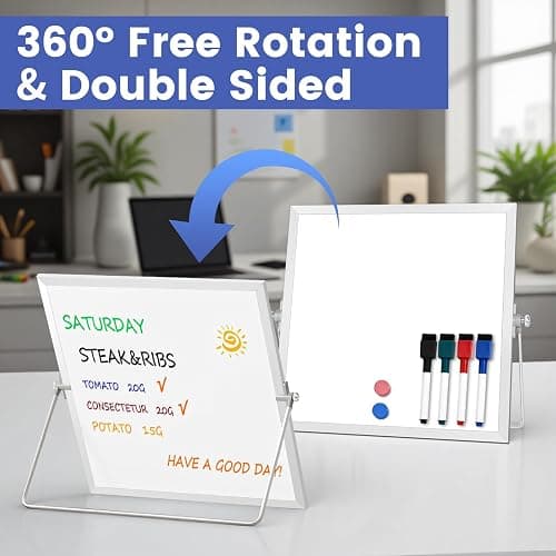 Lumspax Small Desktop White Board with Stand, 10" x 10" Double-Sided Silver Aluminium Frame Whiteboard for Kids, Mini Dry Erase Board for Home, Office, School thumbnail 5