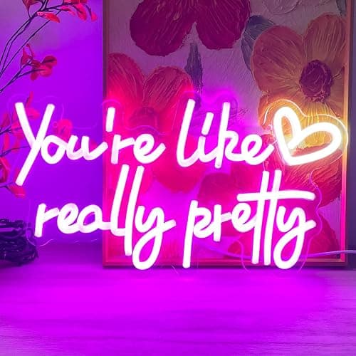 KUUNEON You're Like Really Pretty Neon Sign Wall Decor for Bedroom/Girls Room/Salon/Party/Present - 16"x8" Purple Your Like Really Pretty LED Sign Light for Women, Heart Design & 100,000H Lifespan thumbnail 7