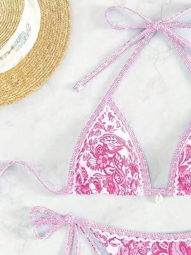 QJQ Women's 2 Piece Bikini Sets Floral Boho Halter Triangle Bathing Suit Tie Side Sexy Cheeky String Swimsuit thumbnail 3