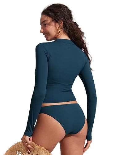 CRZ YOGA UPF 50+ Cropped Rash Guard Shirts | Slim fit, Crop length, Long Sleeve, Swim, UV Sun Protection Rashguard for Women thumbnail 2