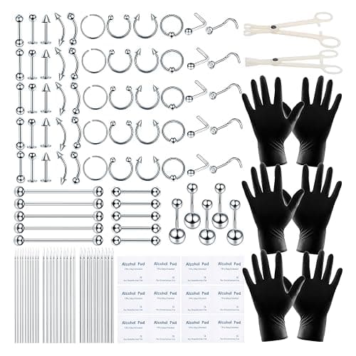 ChiMunllin 120PCS Body Piercing Kit Surgical Steel 14G 16G 20G BCR CBR Labret Lip Rings Cartilage Daith Earrings Nose Septum Nose Studs Belly Button Rings Jewelry Needles Gloves Clamps Tools - Image 1