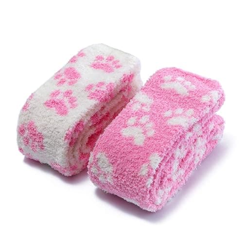 Littleforbig Cute Coral Fleece Thigh High Long Paws Pattern Socks 2 Pairs thumbnail 5