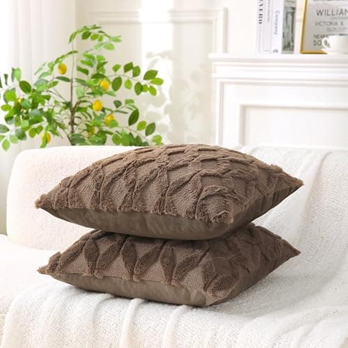 WHATWEARS 18" x 18" Decorative Throw Pillow with Inserts, Set of 2 Soft Faux Fur Throw Pillows, Square Boho Pillow for Couch, Bed, Sofa Decor, Coffee thumbnail 9