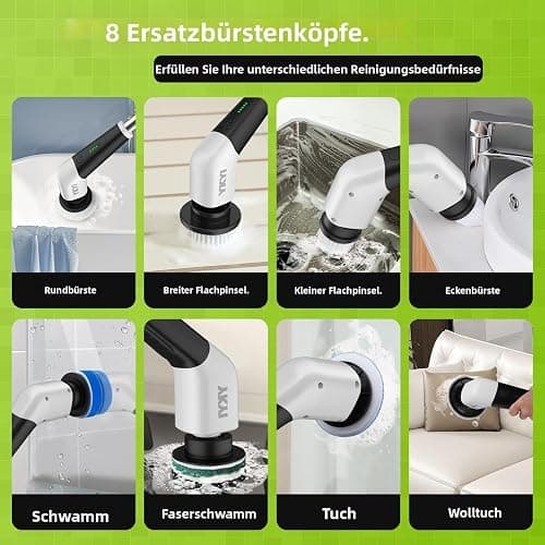 YKYI Elektrischer Reinigungsbürste,Spin Scrubber mit 8 Austauschbaren Bürstenköpfen,IPX7 wasserdichter,Schrubber für Badezimmer,Boden,Küche thumbnail 6