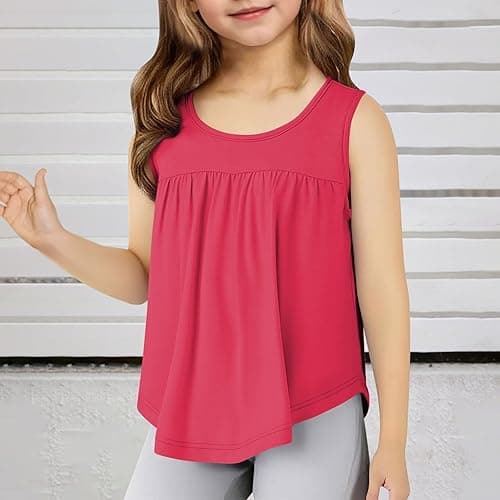 Girls Tank Top Loose Sport Running Sleeveless T Shirts Kids Plain Crew Neck Undershirts Summer Workout Tops Clothes thumbnail 6