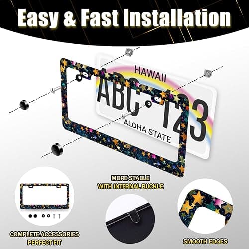 Glitter Stars License Plate Frame Stainless Steel Accessory 12.3"x6.3" | Funny Car Accessories For Men Women Cars Decoration With Holes and Screws Fits Standard U.S. and Canada Vehicles thumbnail 4